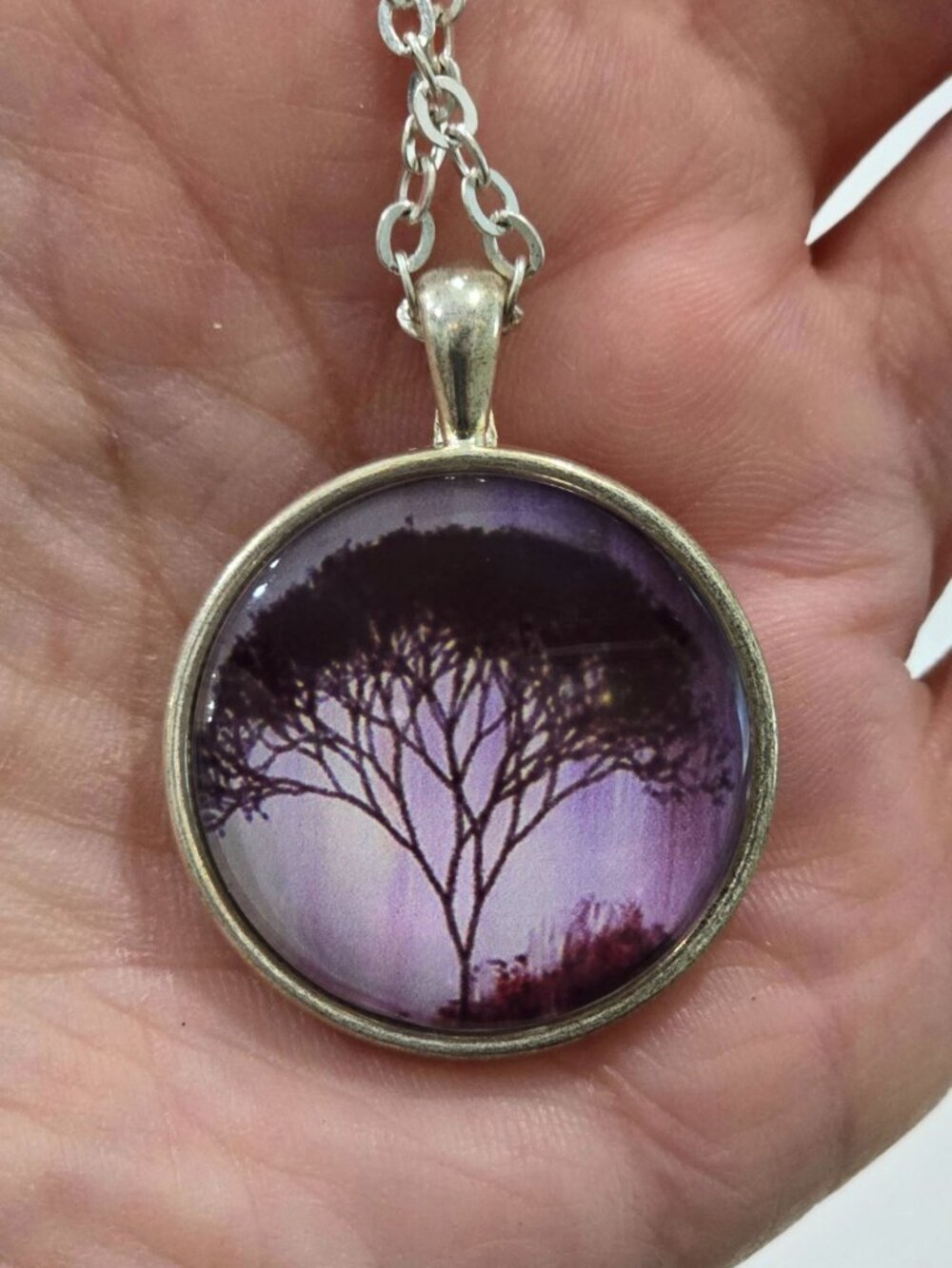 Handmade ✦ Tree of Life Glass Pendant ✦ Artistic Vibrant Cab Necklace 18" NWT - Picture 8 of 12